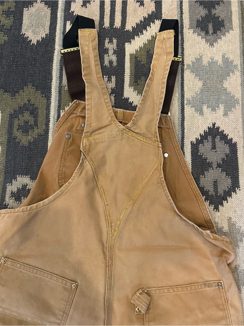 VTG Carhartt R01 Bib Overalls Mens 38 Brown Duck Canvas Double Knee Work - Picture 6 of 16